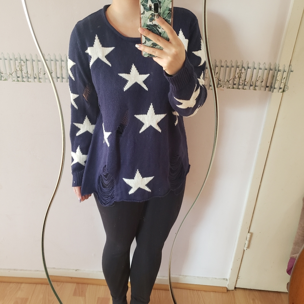 Star Knit sweater with distressing
